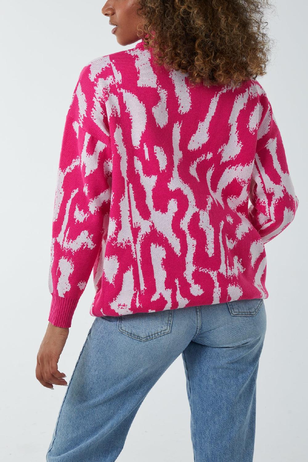 Qed London Abstract Animal Print Roll Neck Jumper