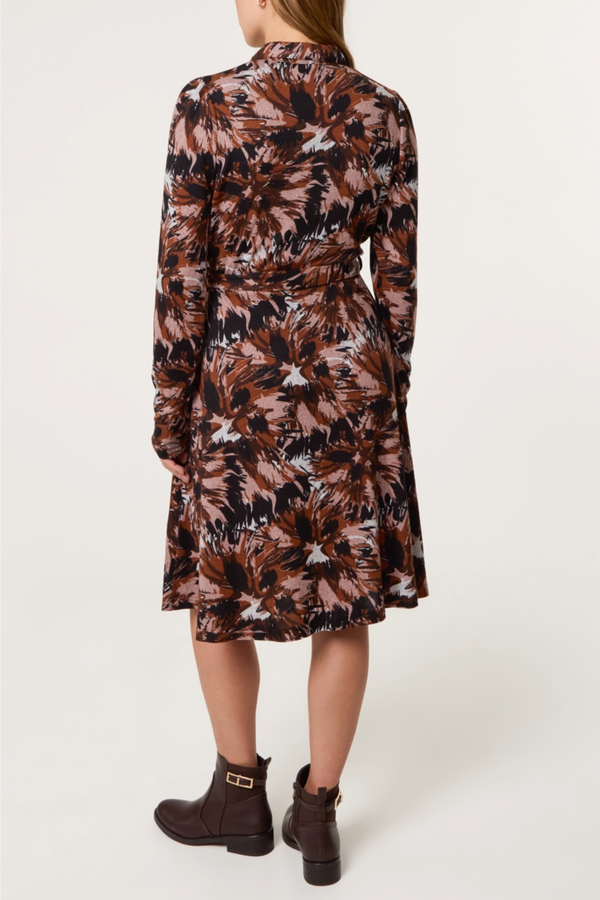 Qed London Abstract Belted Shirt Midi Dress