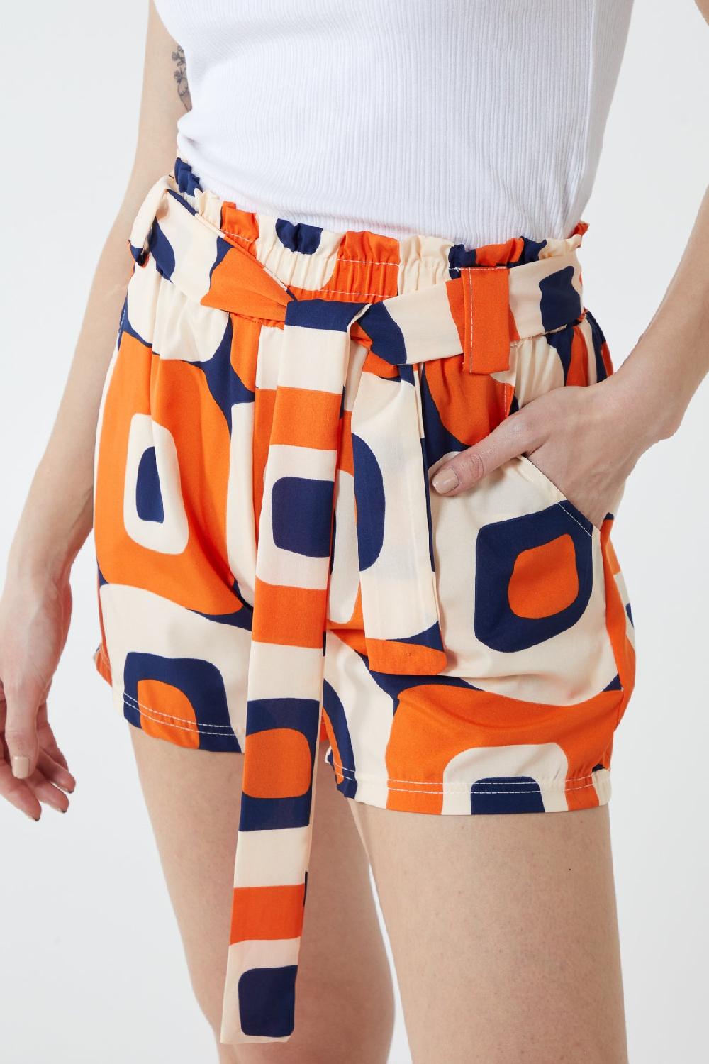 Qed London Abstract Belted Shorts