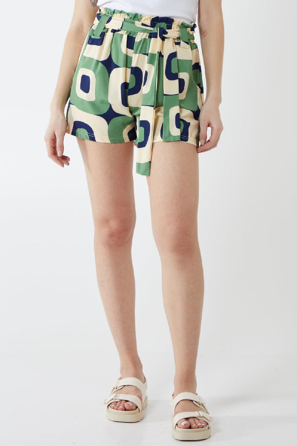Qed London Abstract Belted Shorts