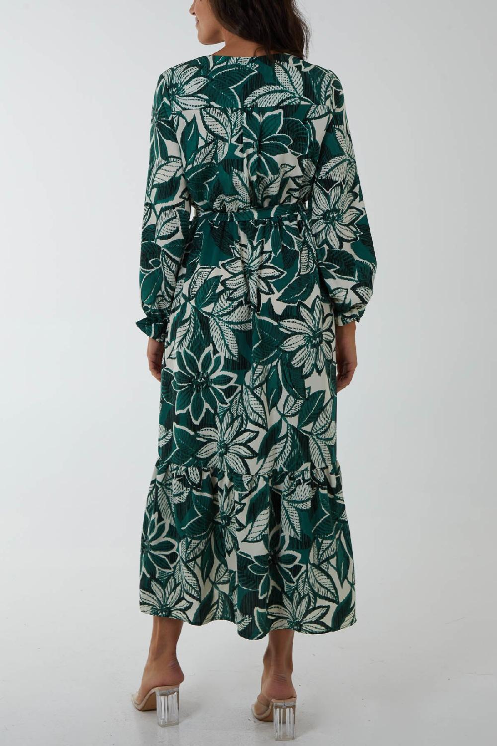 Qed London Abstract Floral Belted Maxi Dress