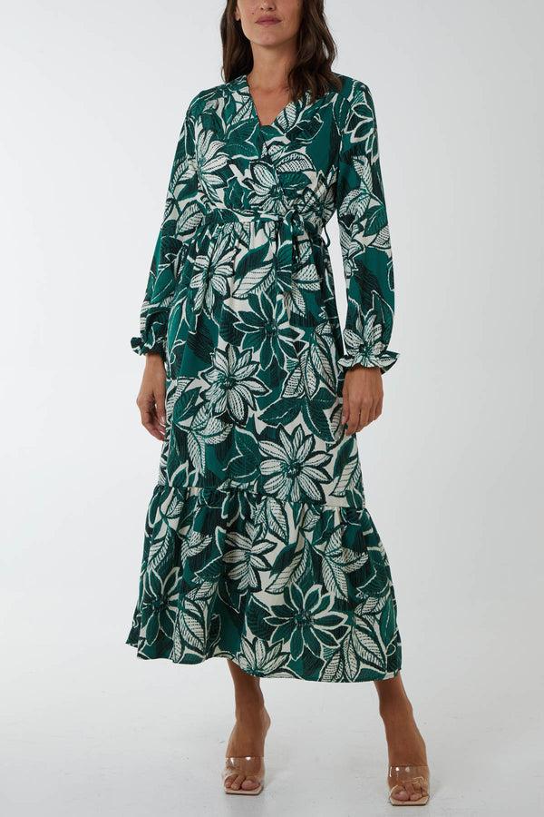 qed london Abstract Floral Belted Maxi Dress