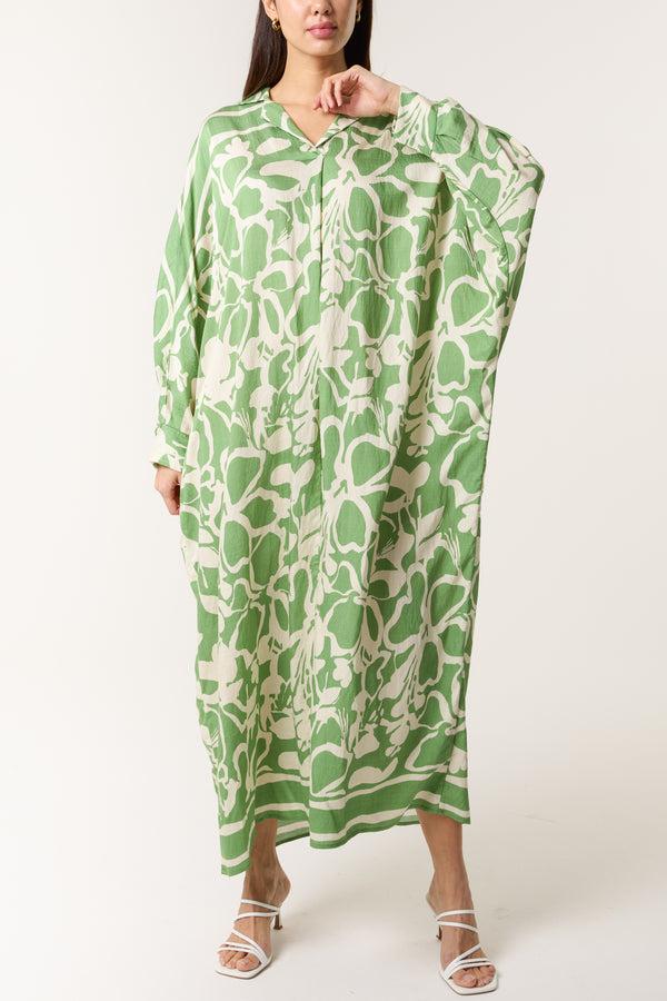 Qed London Abstract Floral Collared Maxi Dress