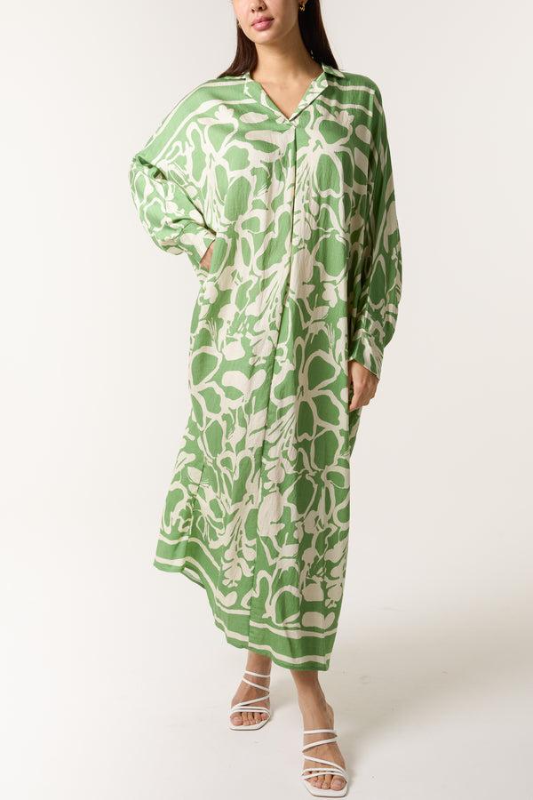 qed london Abstract Floral Collared Maxi Dress