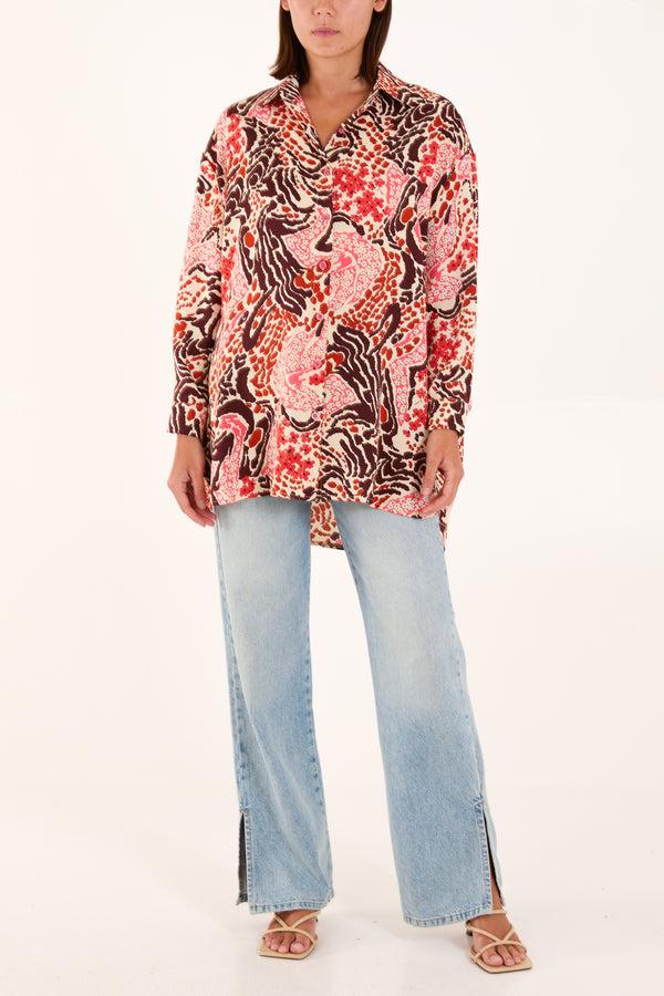 Qed London Abstract Floral Print Long Sleeve Shirt