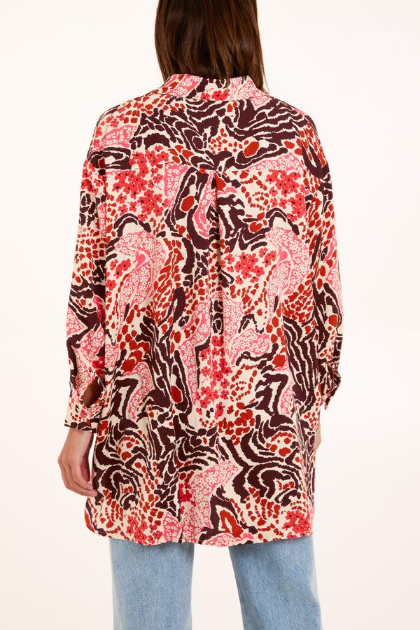 Qed London Abstract Floral Print Long Sleeve Shirt