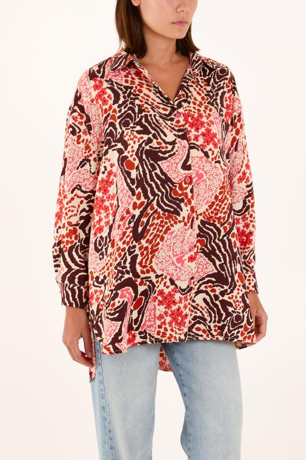 Qed London Abstract Floral Print Long Sleeve Shirt