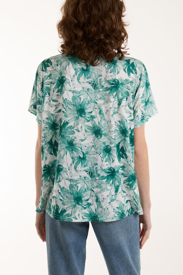 Qed London Abstract Floral Print Tee