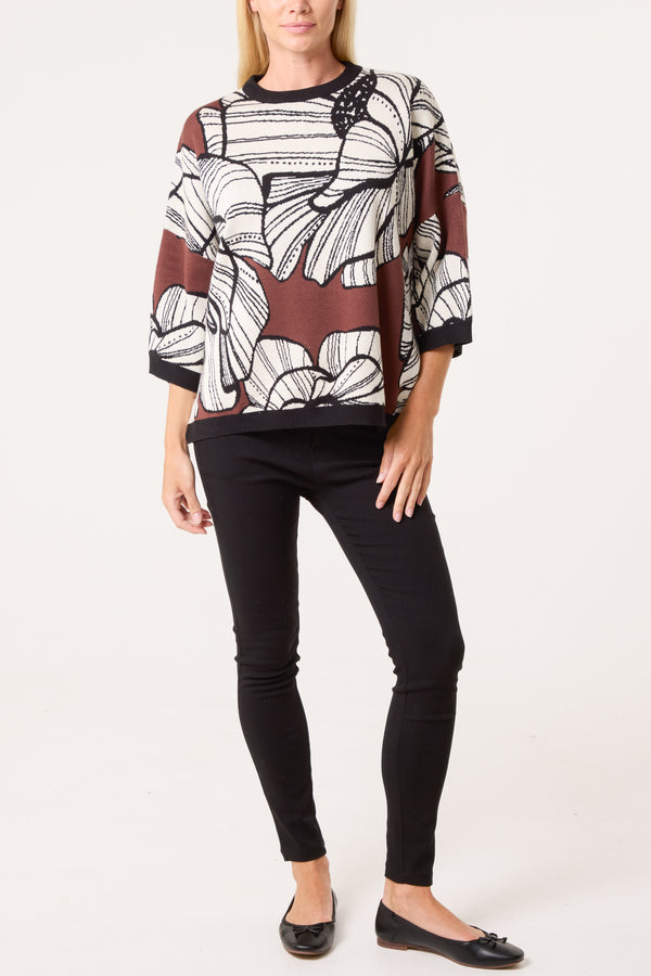 Qed London Abstract Flower Jacquard Knit Jumper