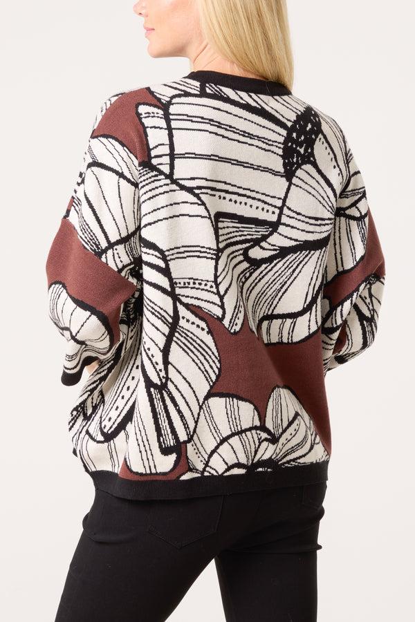 Qed London Abstract Flower Jacquard Knit Jumper