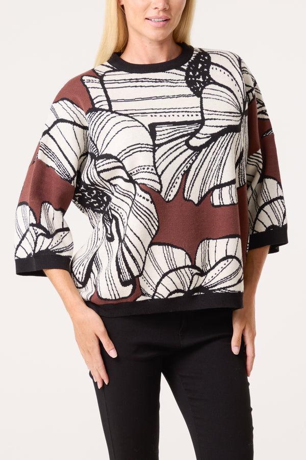 qed london Abstract Flower Jacquard Knit Jumper