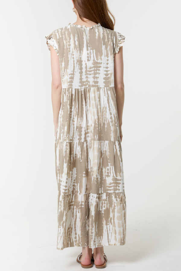 Qed London Abstract Frill Sleeve Tiered Dress