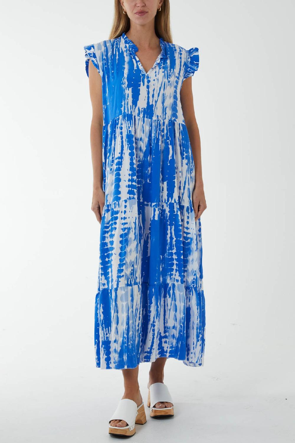 Qed London Abstract Frill Sleeve Tiered Dress