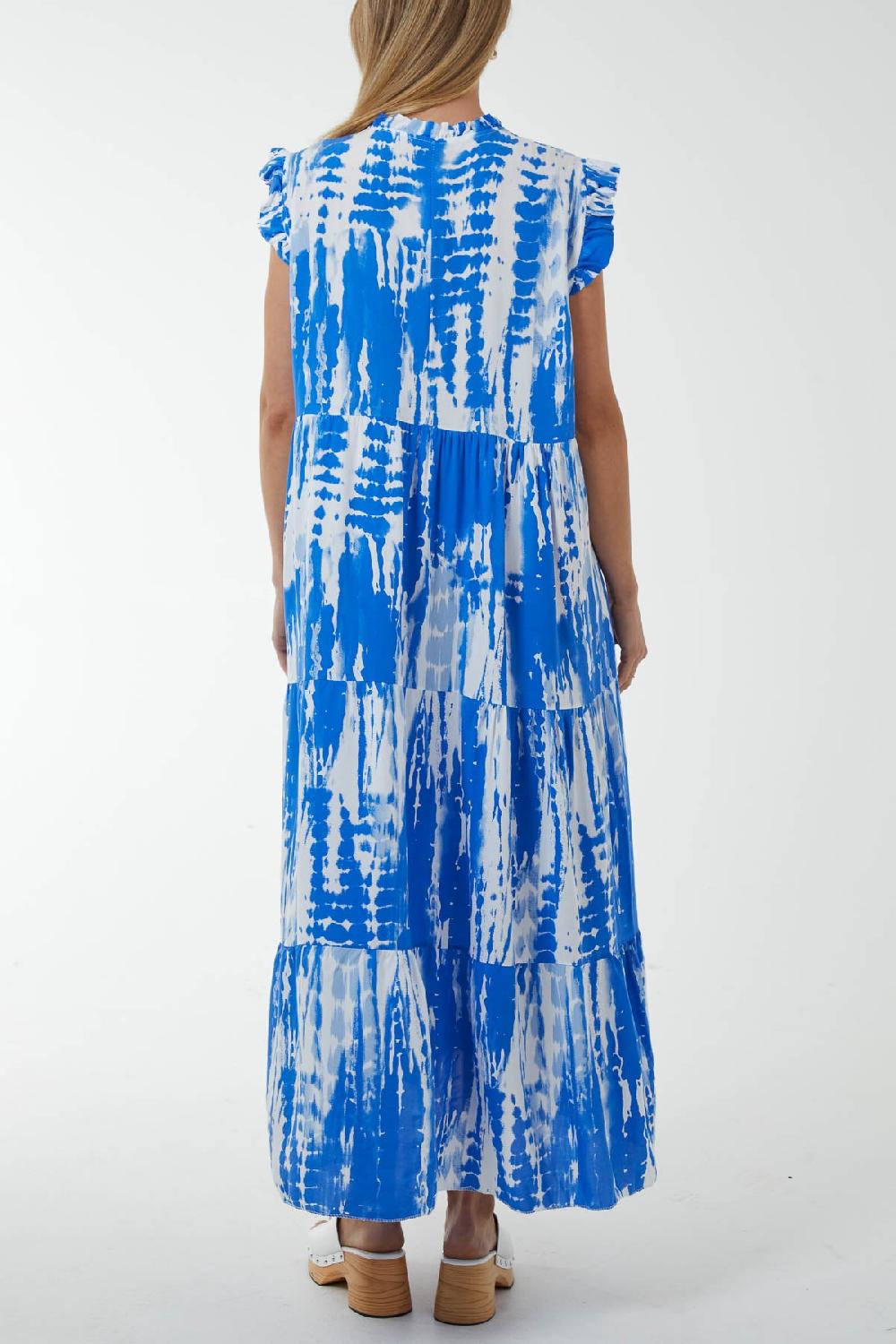 Qed London Abstract Frill Sleeve Tiered Dress