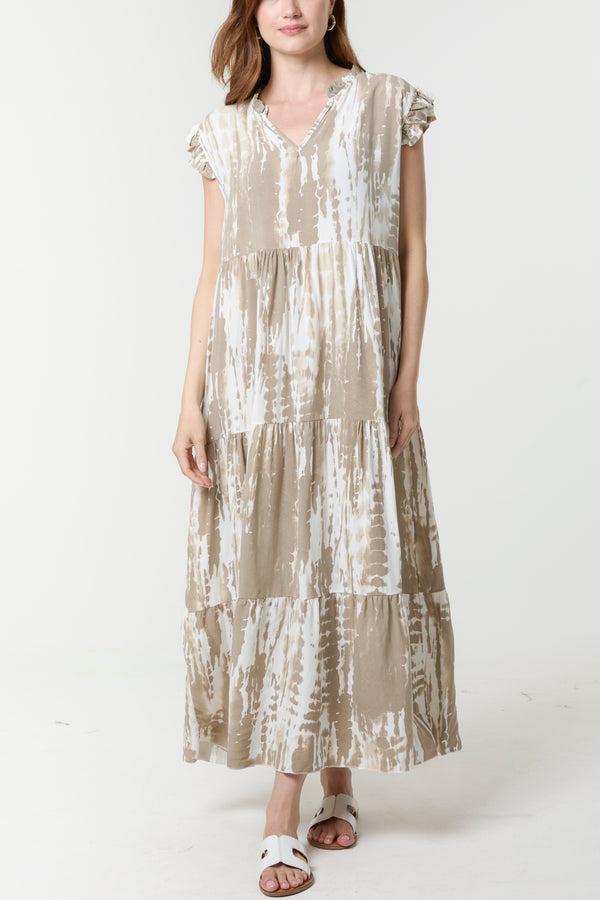 qed london Abstract Frill Sleeve Tiered Dress