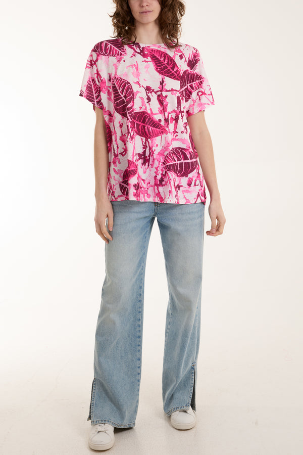 Qed London Abstract Leaf & Paint Splatter Print Tee