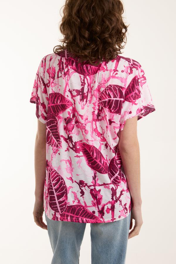 Qed London Abstract Leaf & Paint Splatter Print Tee