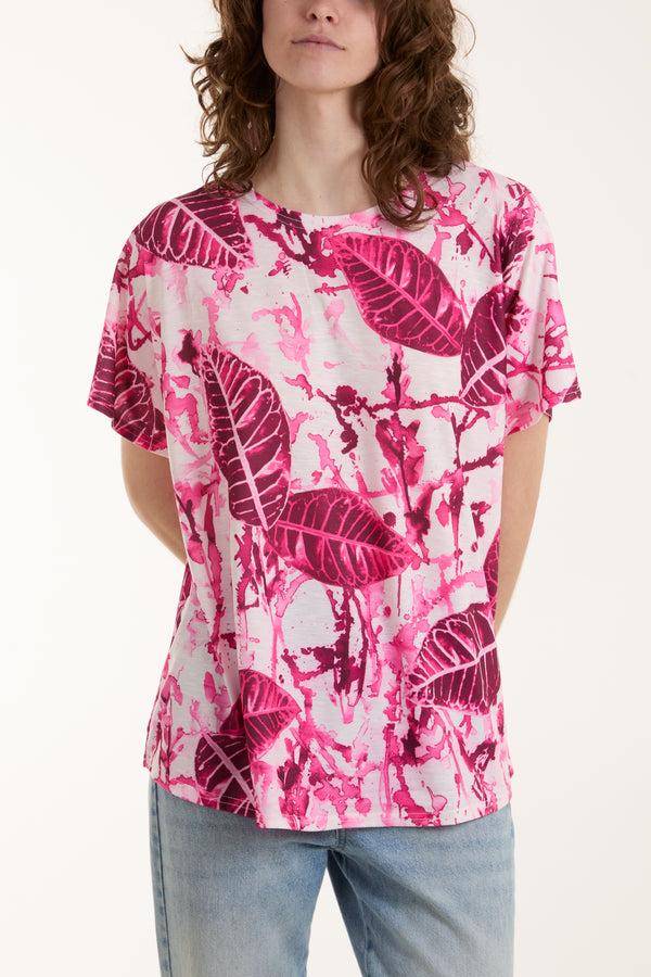 qed london Abstract Leaf & Paint Splatter Print Tee