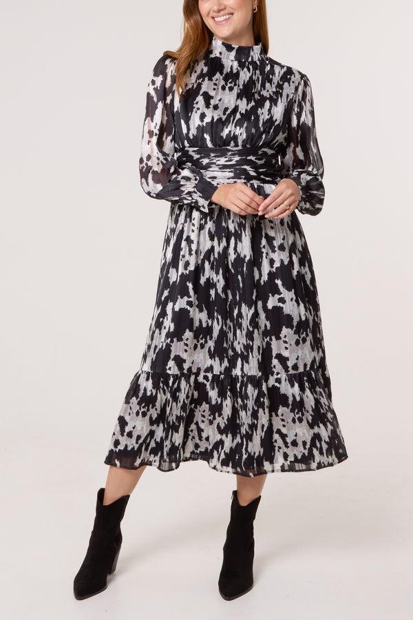 qed london Abstract Print Belted High Neck Dress