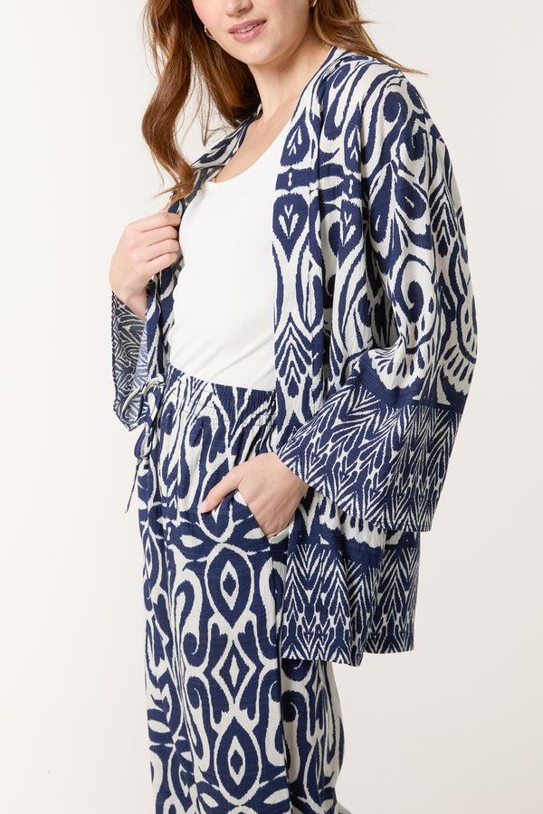 Qed London Abstract Print Kimono & Trouser Set