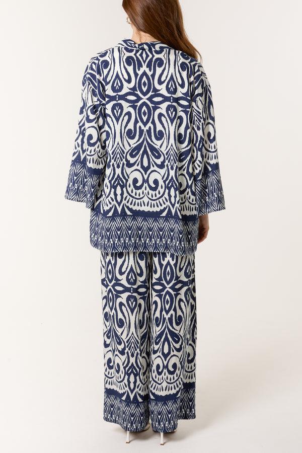 Qed London Abstract Print Kimono & Trouser Set