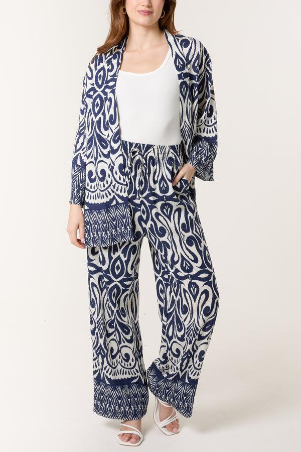 qed london Abstract Print Kimono & Trouser Set