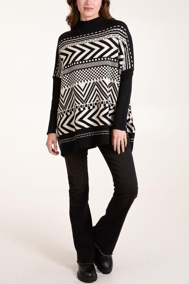 Qed London Abstract Print Round Neck Jumper