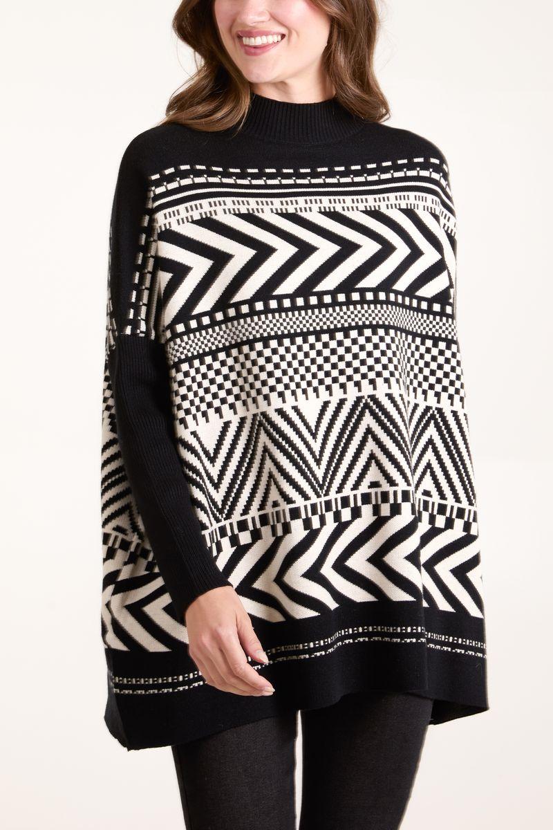 qed london Abstract Print Round Neck Jumper