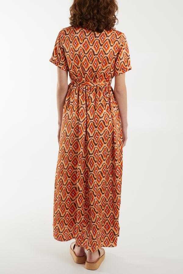 Qed London Abstract Print Tie Front Maxi Dress