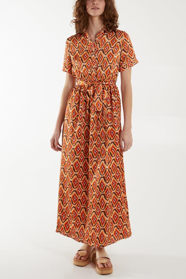 Qed London Abstract Print Tie Front Maxi Dress