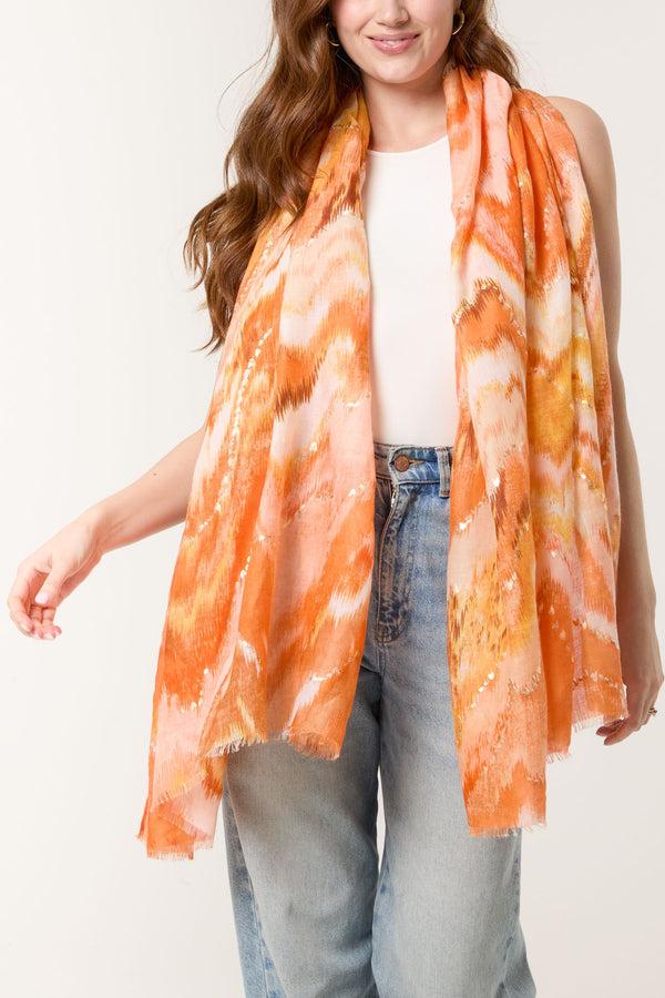 Qed London Abstract Printed & Foil Scarf