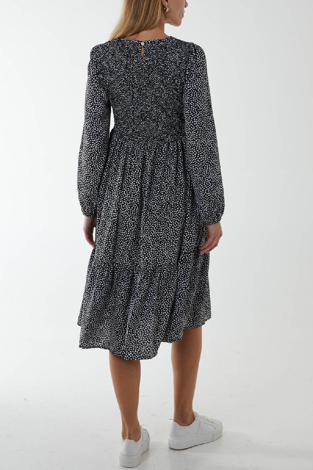 Qed London Abstract Spot Print Shirred Smock Dress