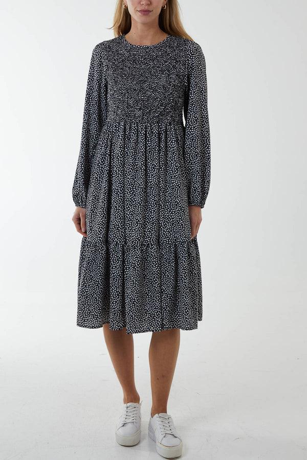 qed london Abstract Spot Print Shirred Smock Dress