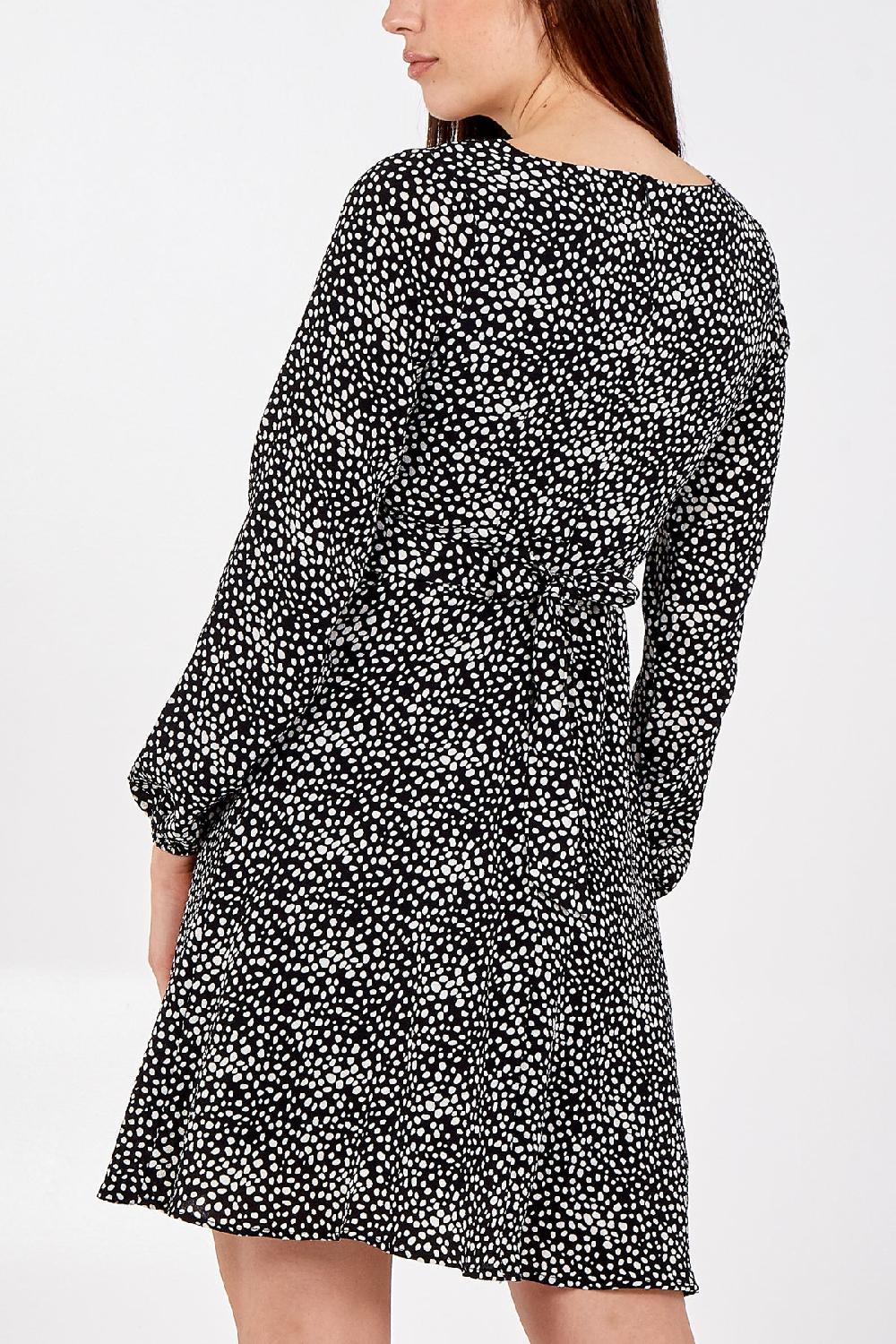 Qed London Abstract Spot Sweetheart Neckline Dress