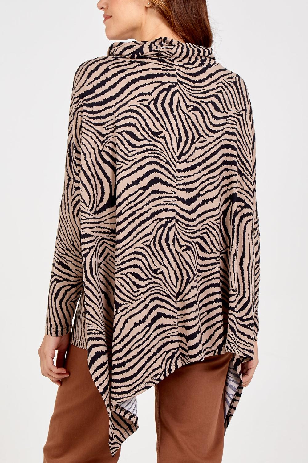 Qed London Abstract Zebra Oversized Cowl Neck Top