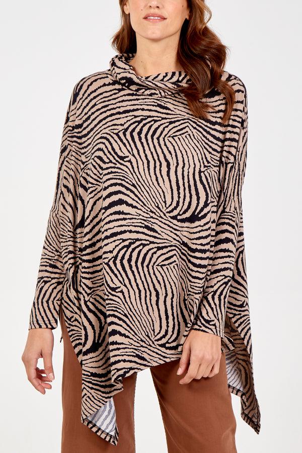 qed london Abstract Zebra Oversized Cowl Neck Top