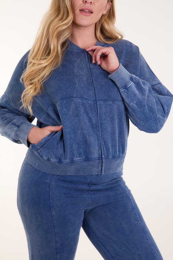 Qed London Acid Wash Bomber Sweatshirt & Jogger Set