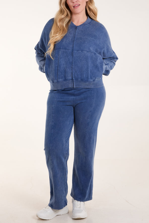 qed london Acid Wash Bomber Sweatshirt & Jogger Set