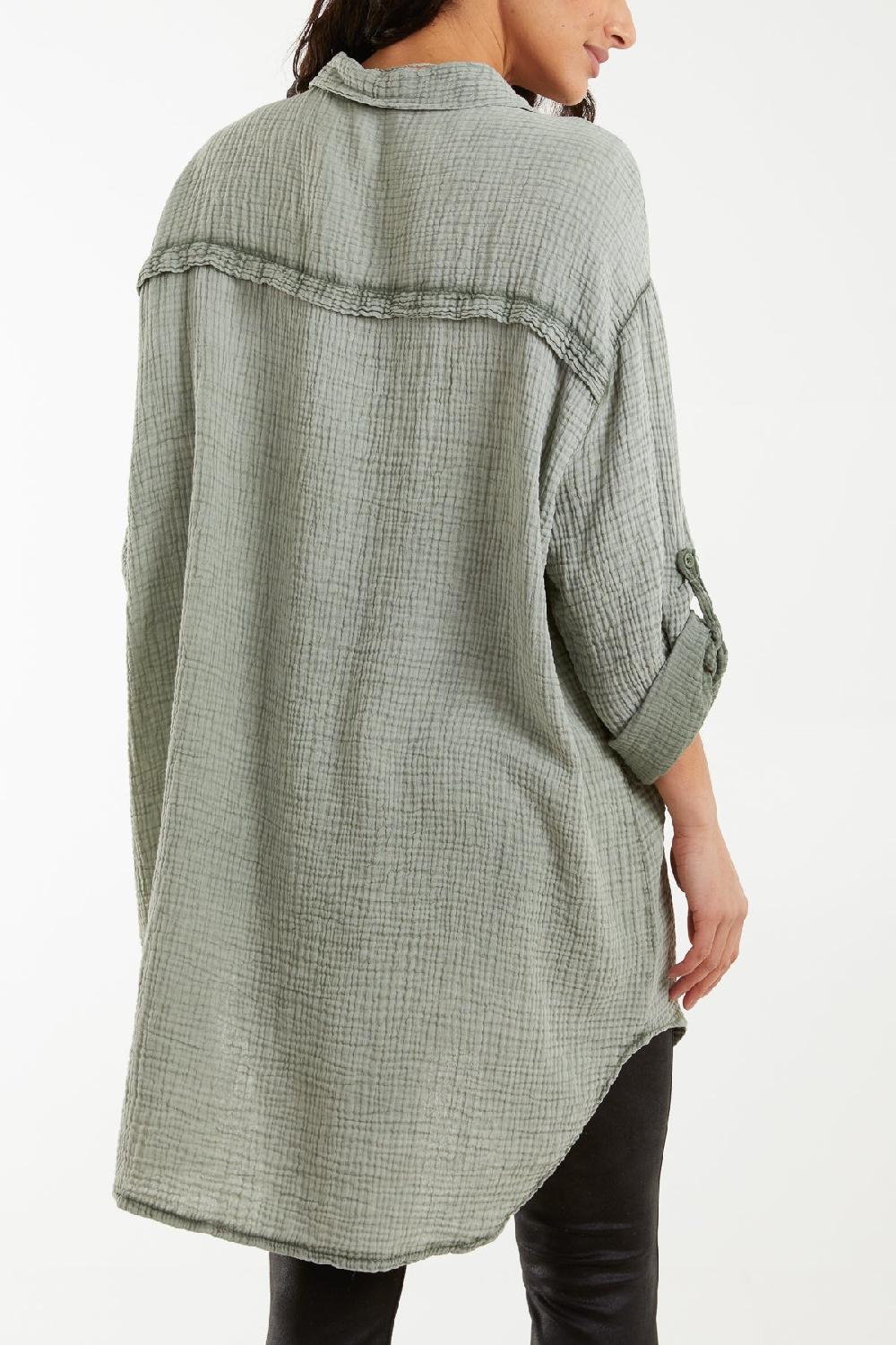 Qed London Acid Wash Cheese Cloth Relax Fit Shirt