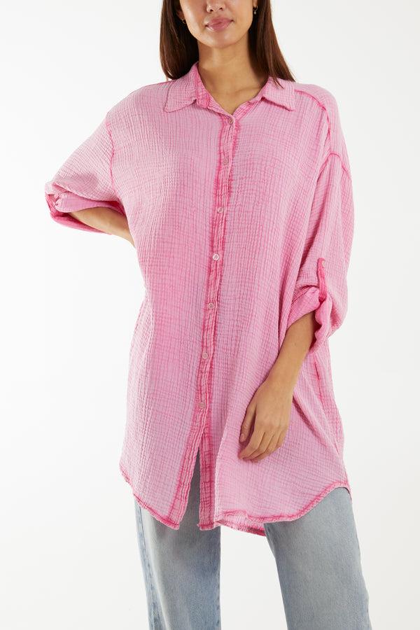 Qed London Acid Wash Cheese Cloth Relax Fit Shirt