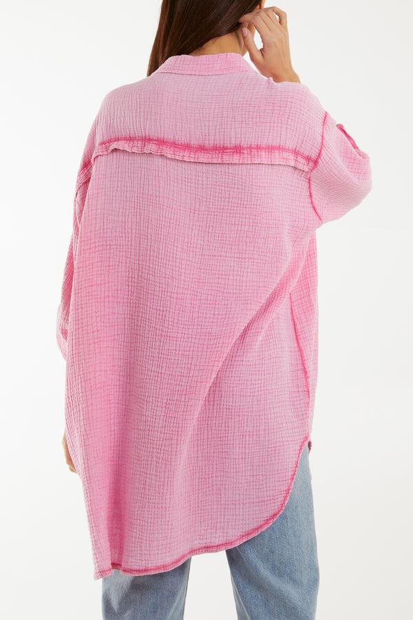 Qed London Acid Wash Cheese Cloth Relax Fit Shirt