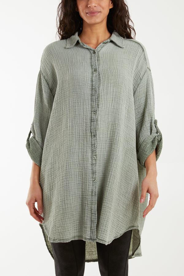 qed london Acid Wash Cheese Cloth Relax Fit Shirt