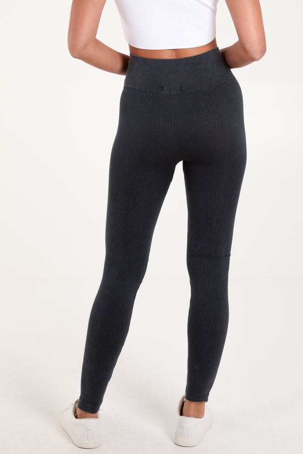 Qed London Acid Washed Ribbed Legging