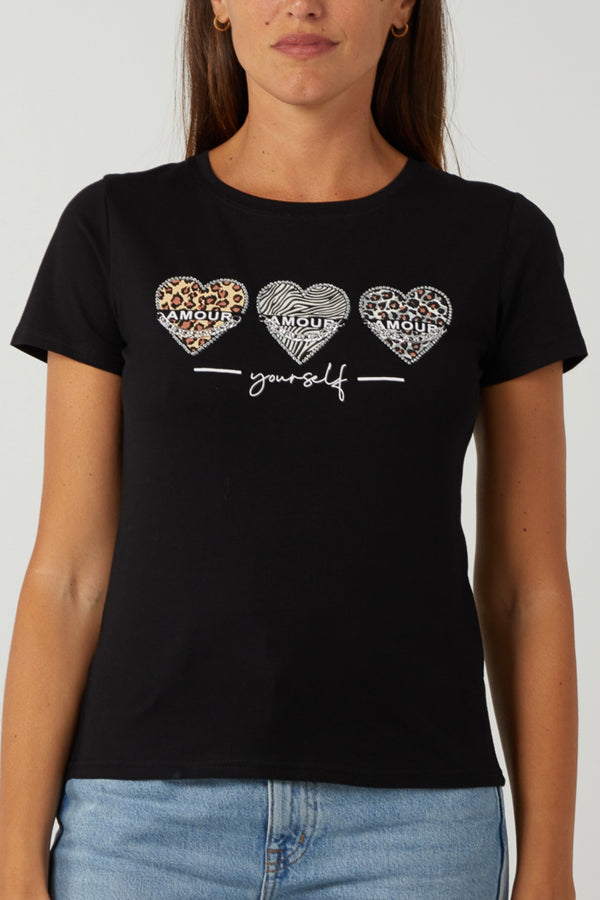qed london Amour Hearts Print T-Shirt