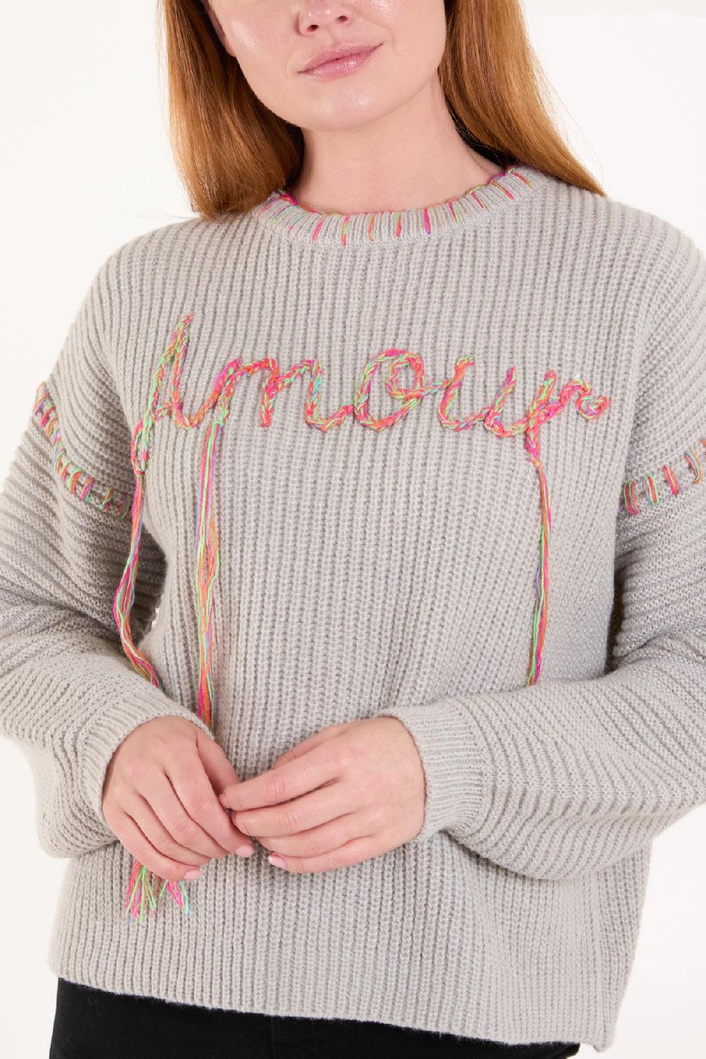 Qed London 'Amour' Stich Embroidery Knit Jumper
