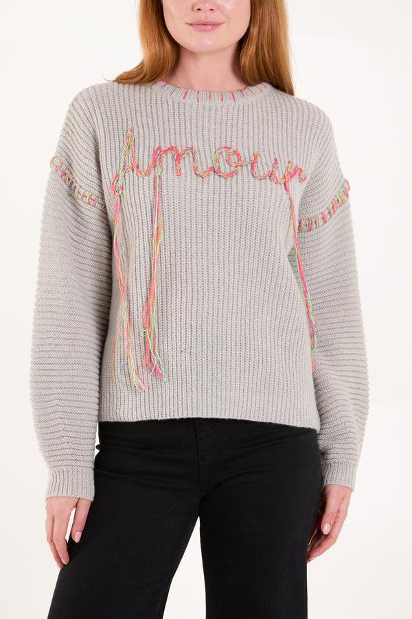 qed london 'Amour' Stich Embroidery Knit Jumper