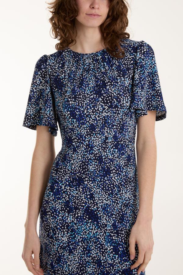 Qed London Angel Sleeve Spotted Stretch Midi Dress