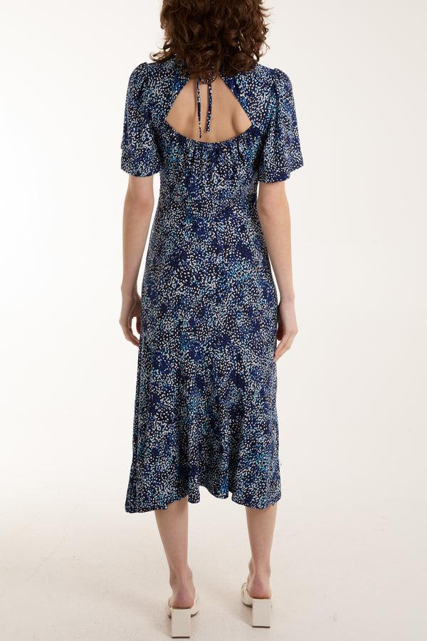 Qed London Angel Sleeve Spotted Stretch Midi Dress