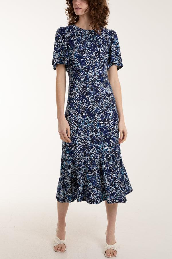 qed london Angel Sleeve Spotted Stretch Midi Dress