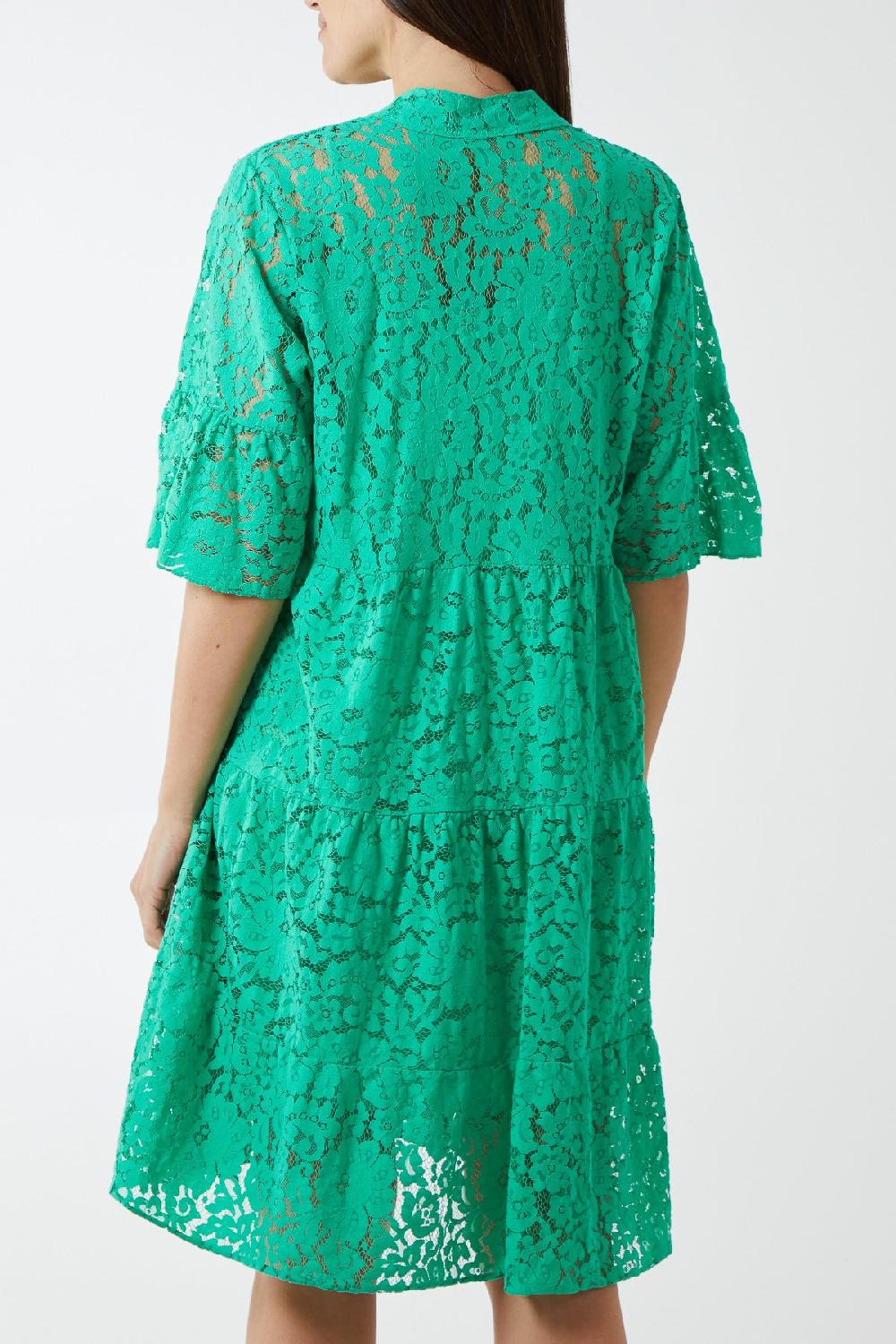 Qed London Angel Sleeve Tiered Lace Dress